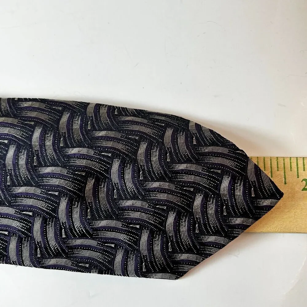 Polo Ralph Lauren Men's NWT Gray Purple Geo Weave Print 100% Silk Long Tie